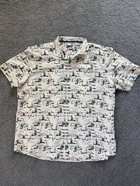 johnnie-O Ezekial Hangin Out Cactus Desert Shirt 2XL White Short Sleeve - EUC